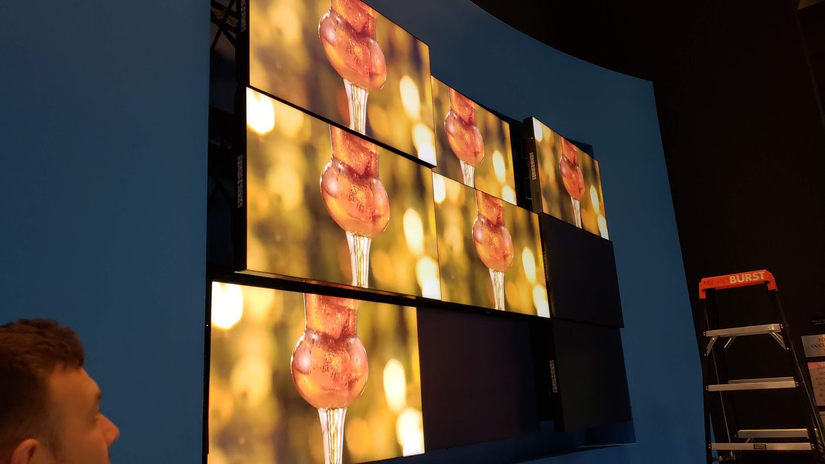 Multi-screen commercial video wall during installation